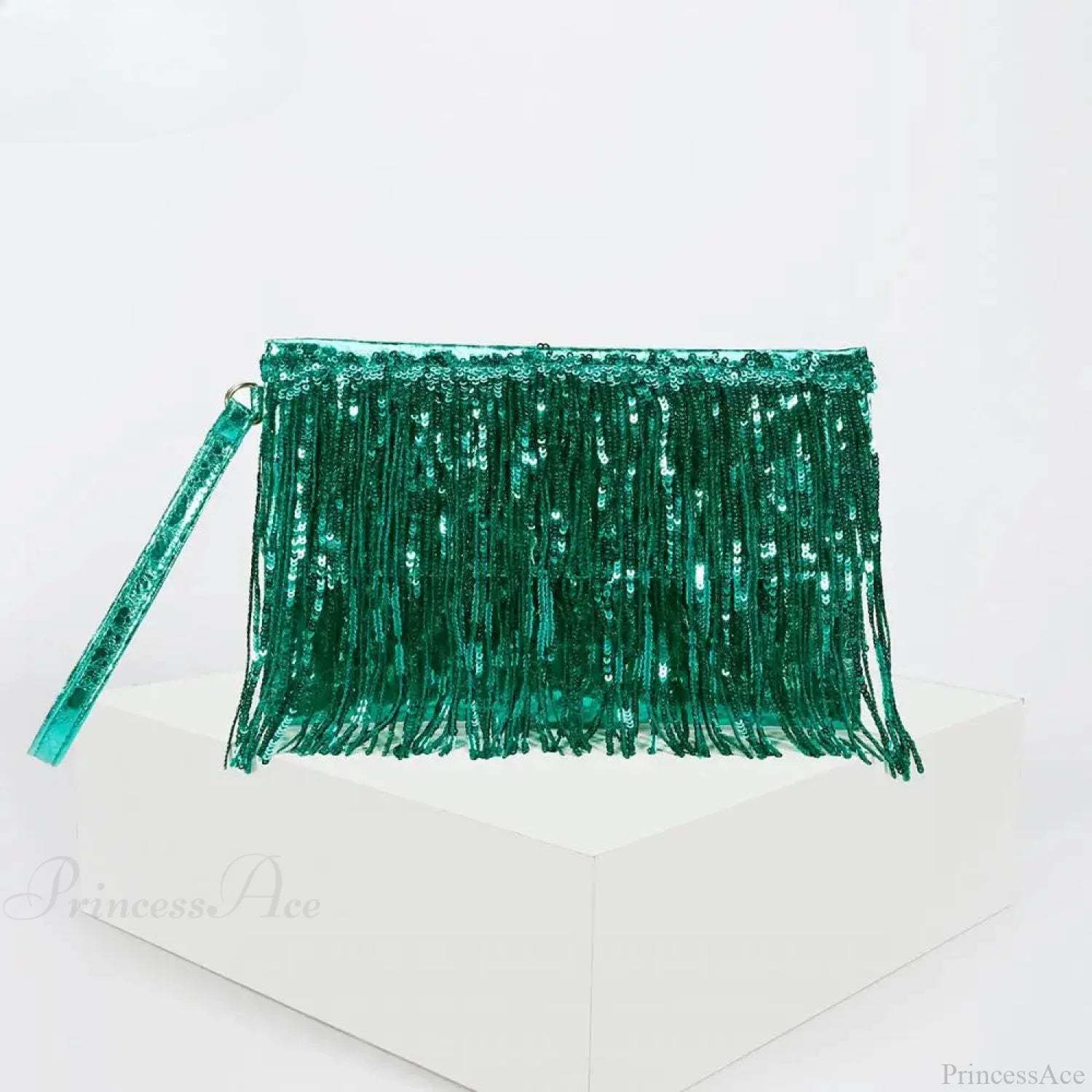 Silver Sequin Rhinestone Evening Clutch Wristlet Green wristlet-250126