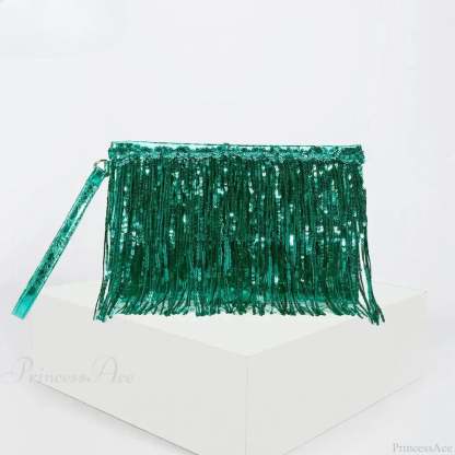 Silver Sequin Rhinestone Evening Clutch Wristlet Green wristlet-250126