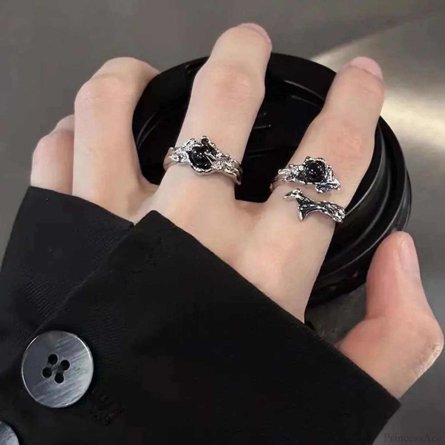 Silver Spine Gothic Glass Ring