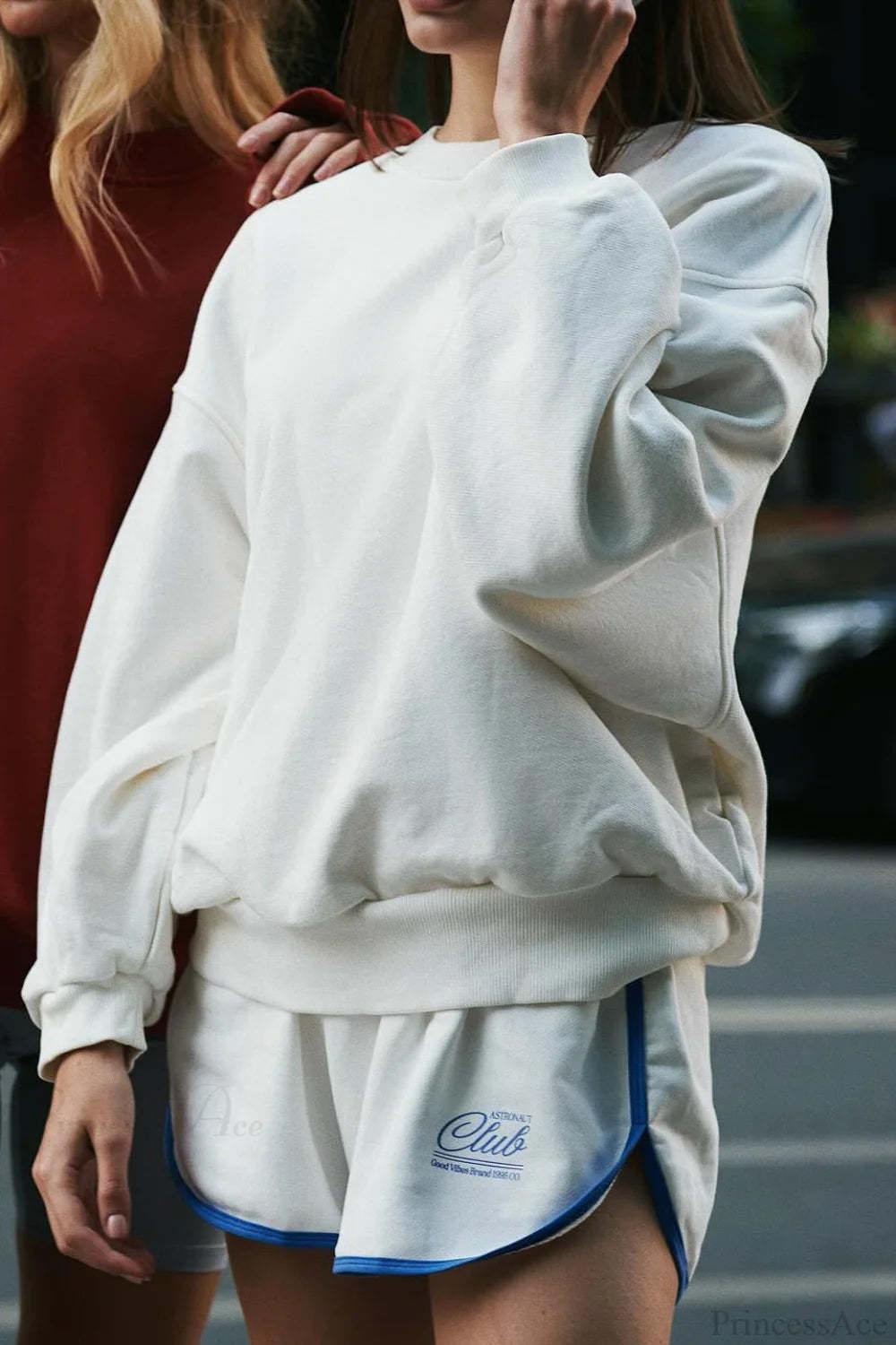 Simple Solid Color Letter Print Crew Loose Sweatshirts