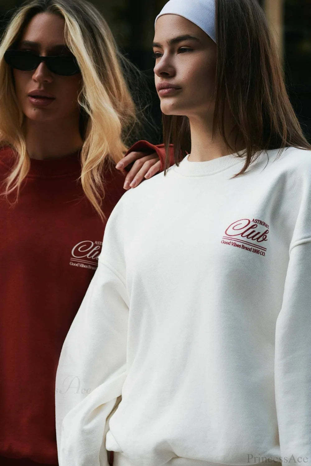 Simple Solid Color Letter Print Crew Loose Sweatshirts White / S