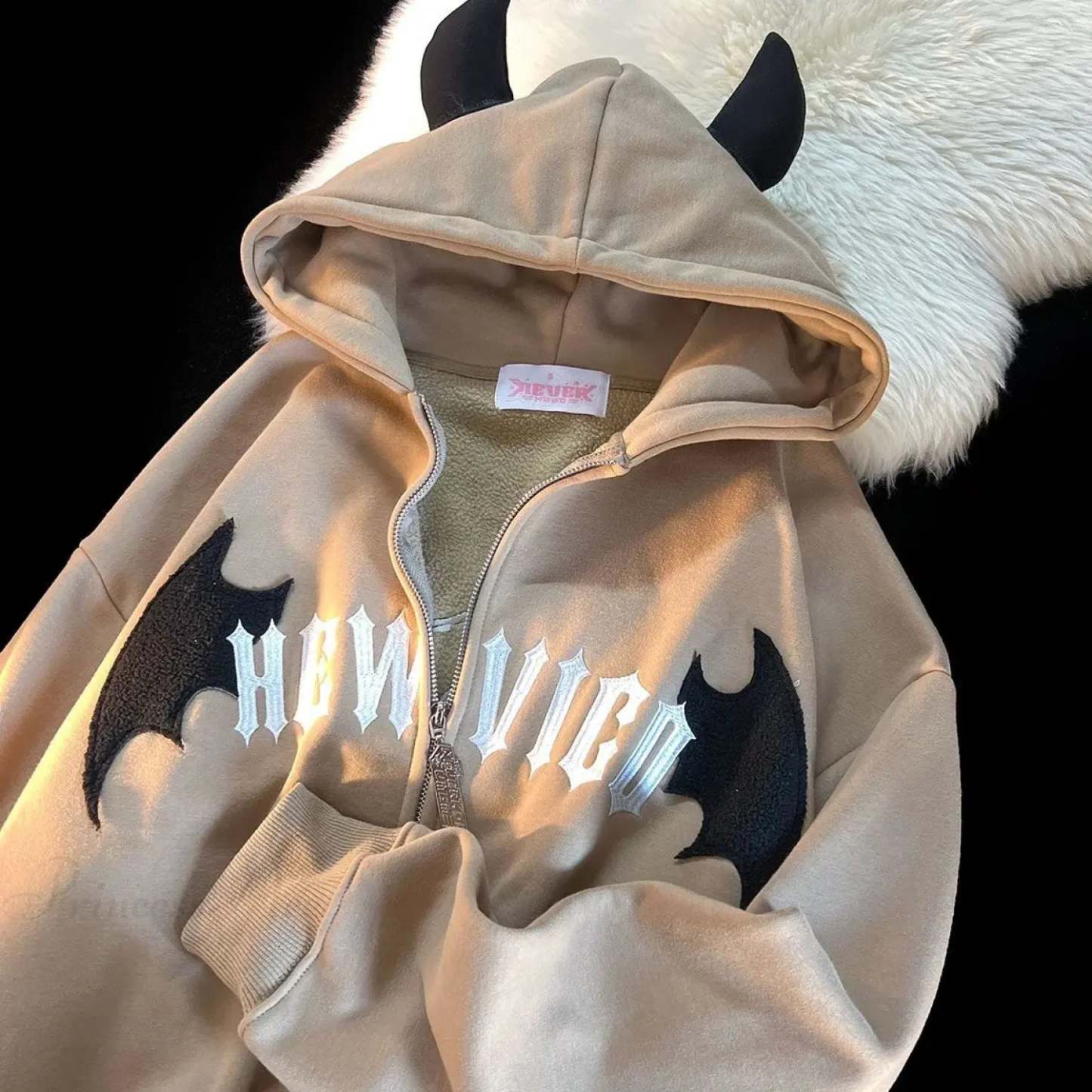 Skeleton Printed Zipper Hoodie coffee / M