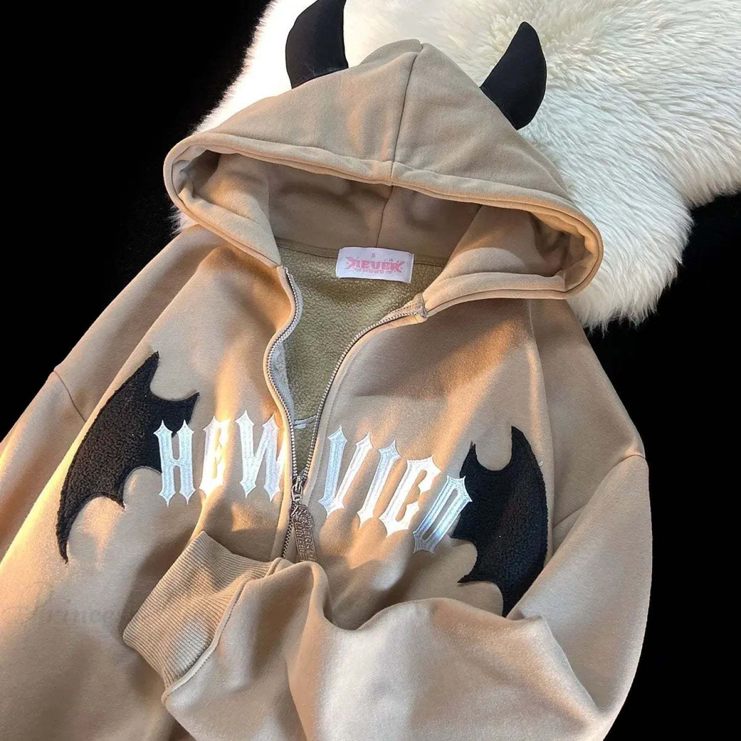 Skeleton Printed Zipper Hoodie coffee / M