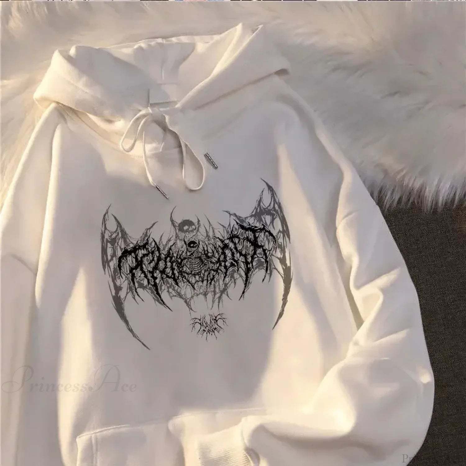 Skull Graphic Long Sleeve Hoodie White / S