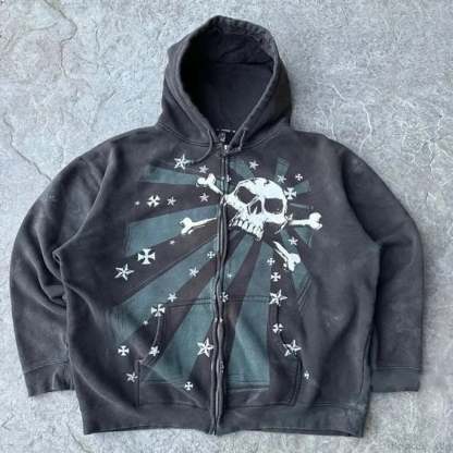Skull Graphic Zipper Hoodie black 8 / S