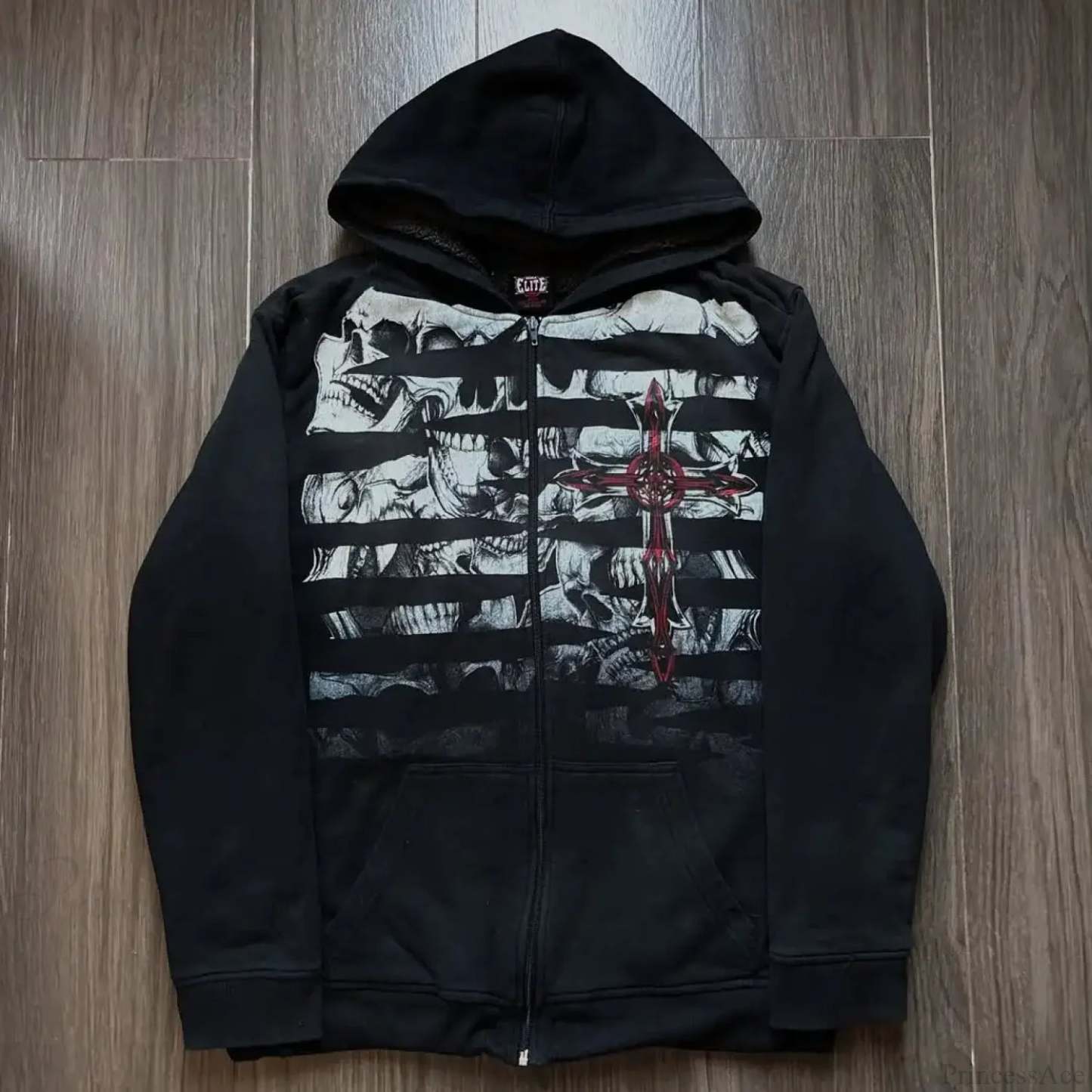 Skull Patchwork Zipper Hoodie