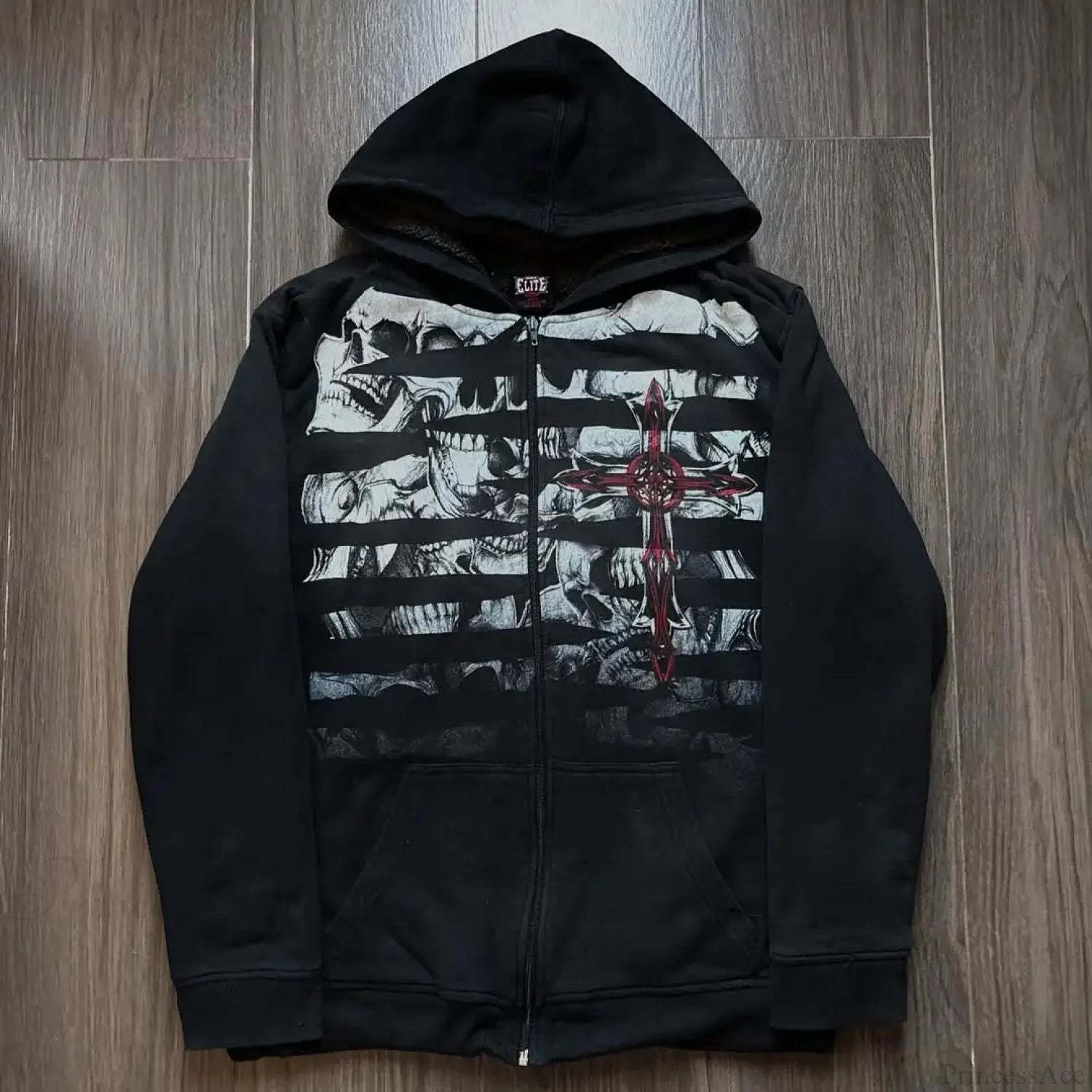 Skull Patchwork Zipper Hoodie