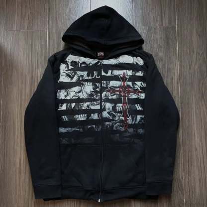 Skull Patchwork Zipper Hoodie