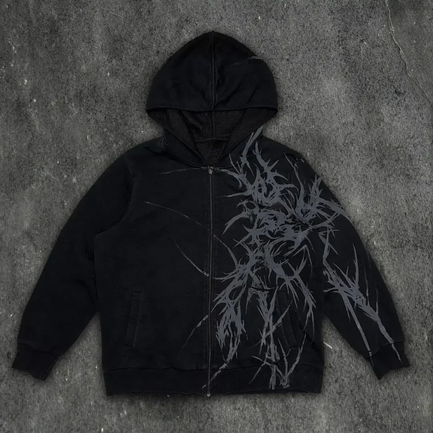 Skull Patchwork Zipper Hoodie black 1 / S