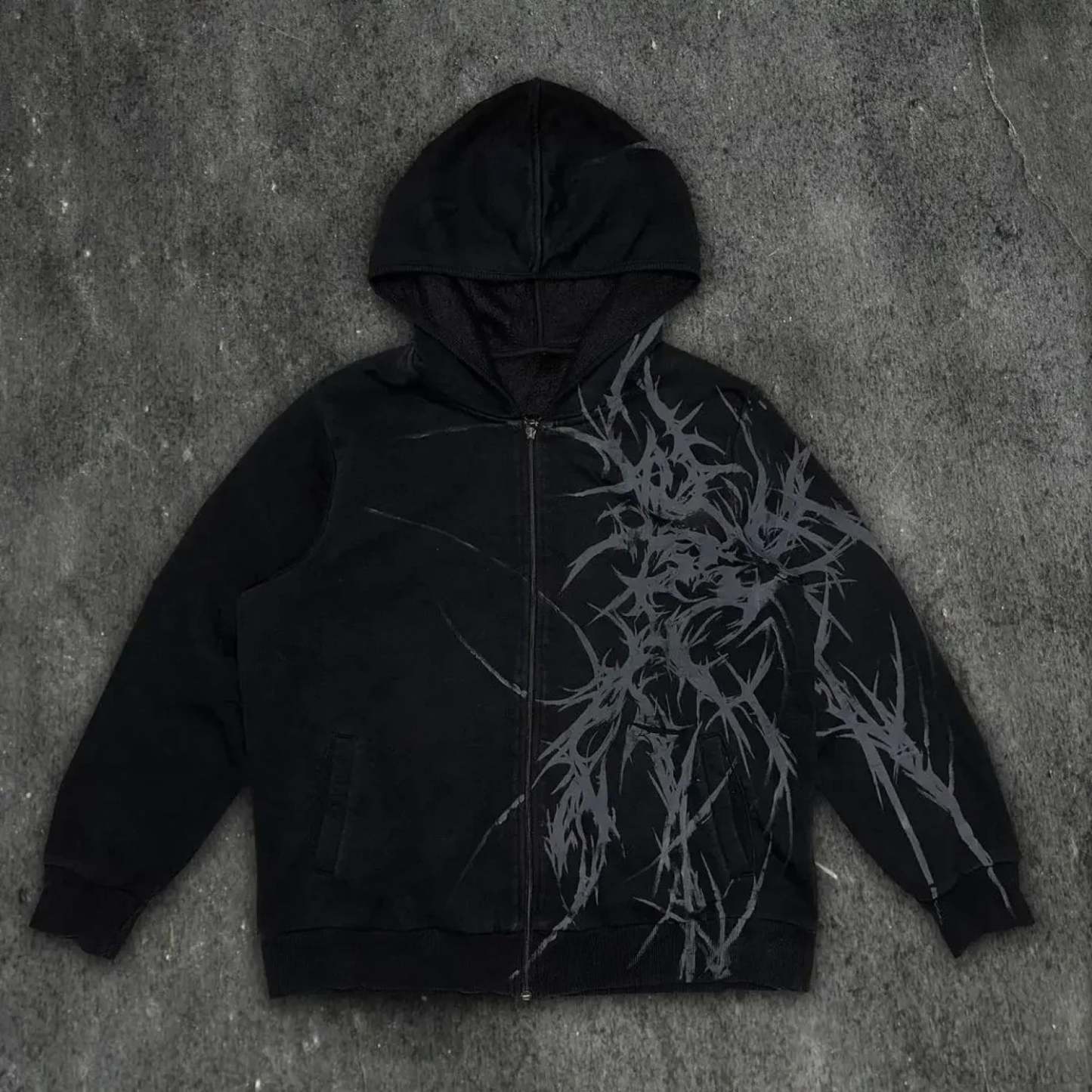 Skull Patchwork Zipper Hoodie black 1 / S