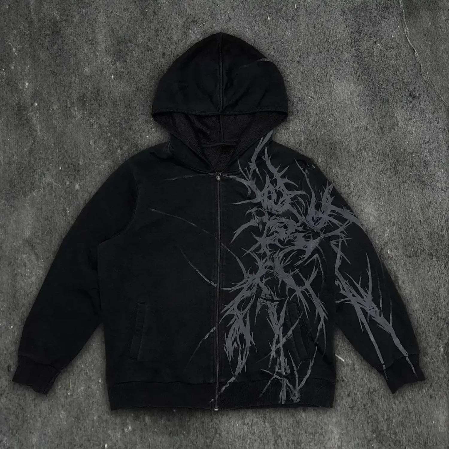 Skull Patchwork Zipper Hoodie black 1 / S