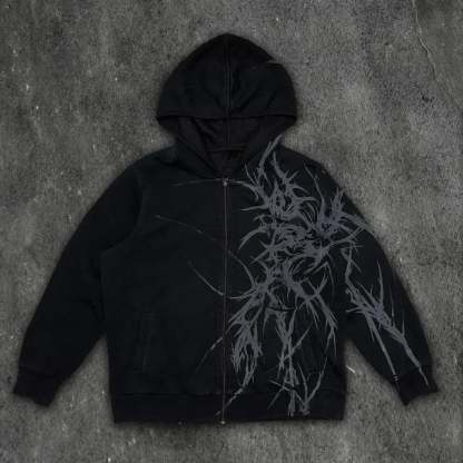 Skull Patchwork Zipper Hoodie black 1 / S