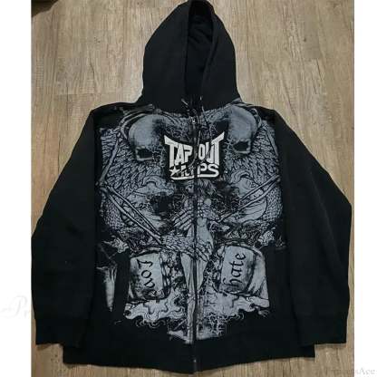Skull Patchwork Zipper Hoodie black 12 / S