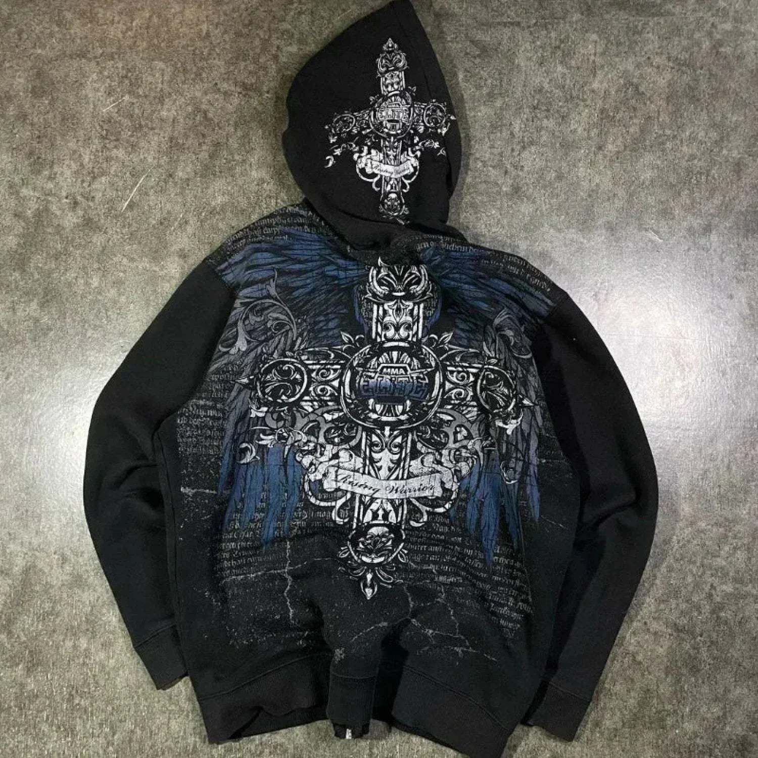 Skull Patchwork Zipper Hoodie black 9 / S