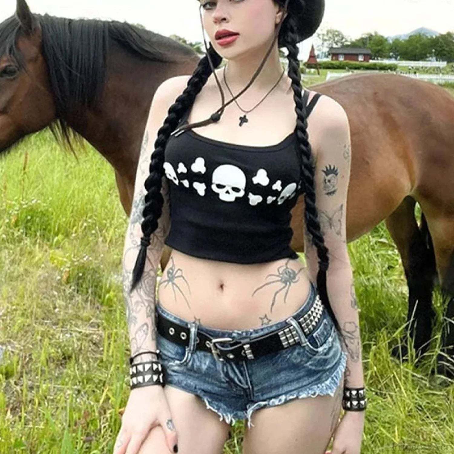 Skull Print Crop Top Black / S