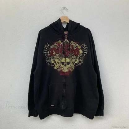 Skull Print Hooded Sweatshirt Black 11 / S