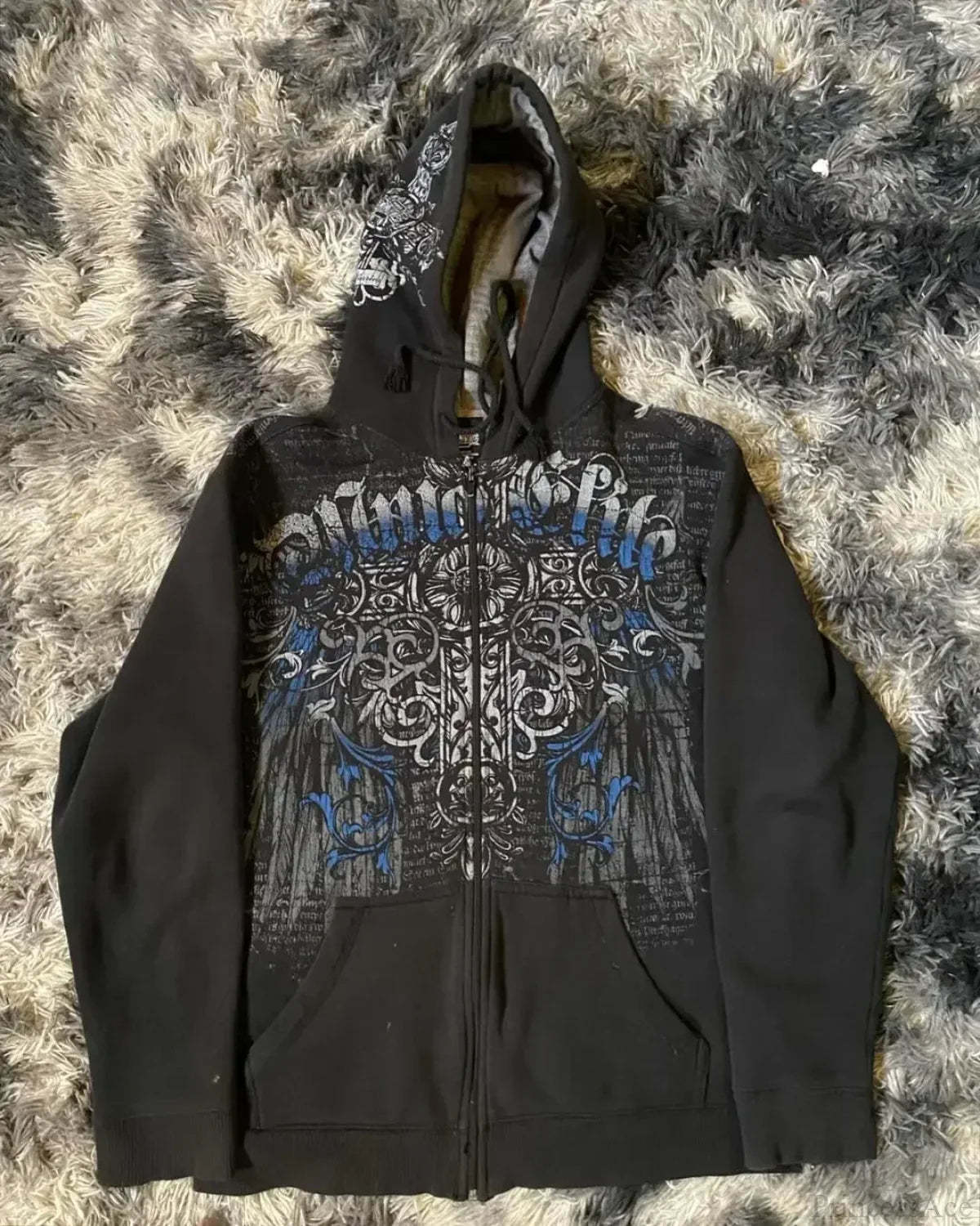 Skull Print Hooded Sweatshirt Black 3 / S