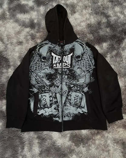 Skull Print Hooded Sweatshirt Black 8 / S