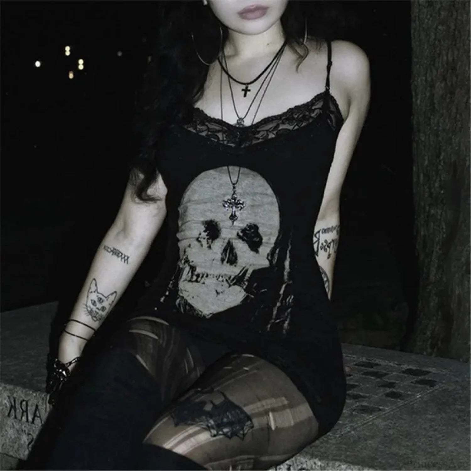 Skull Print Straps Tiny Dress