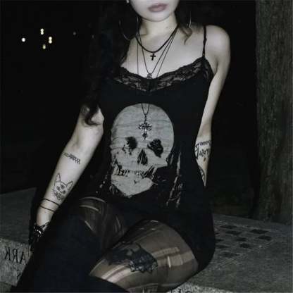 Skull Print Straps Tiny Dress