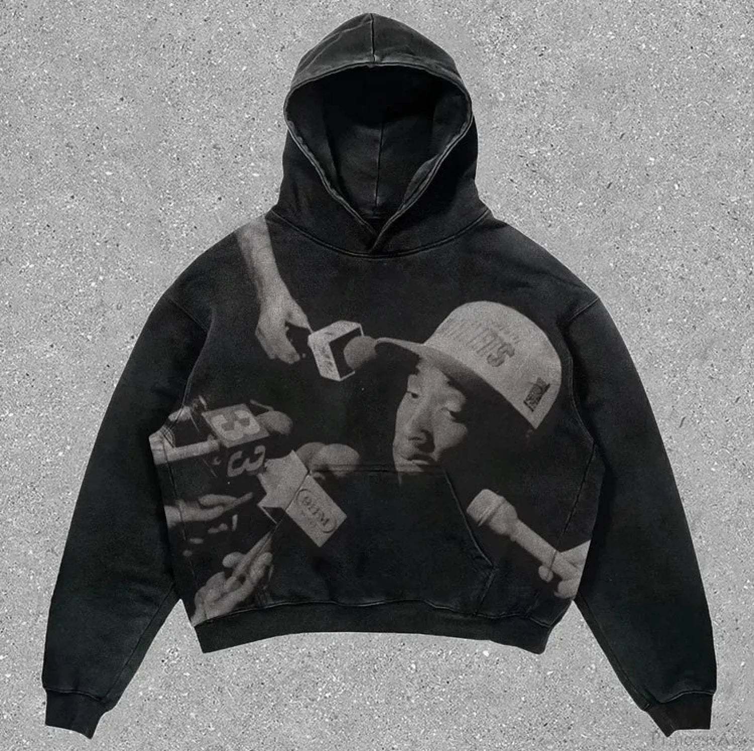Skull Rap Graphic Cotton Hoodie Black1 / S