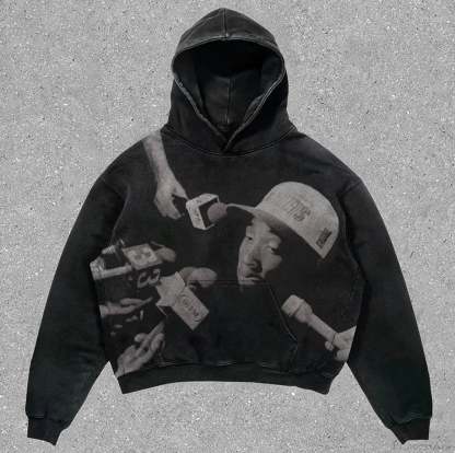 Skull Rap Graphic Cotton Hoodie Black1 / S