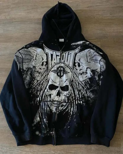 Skull Retro Zipper Hoodie black 1 / S