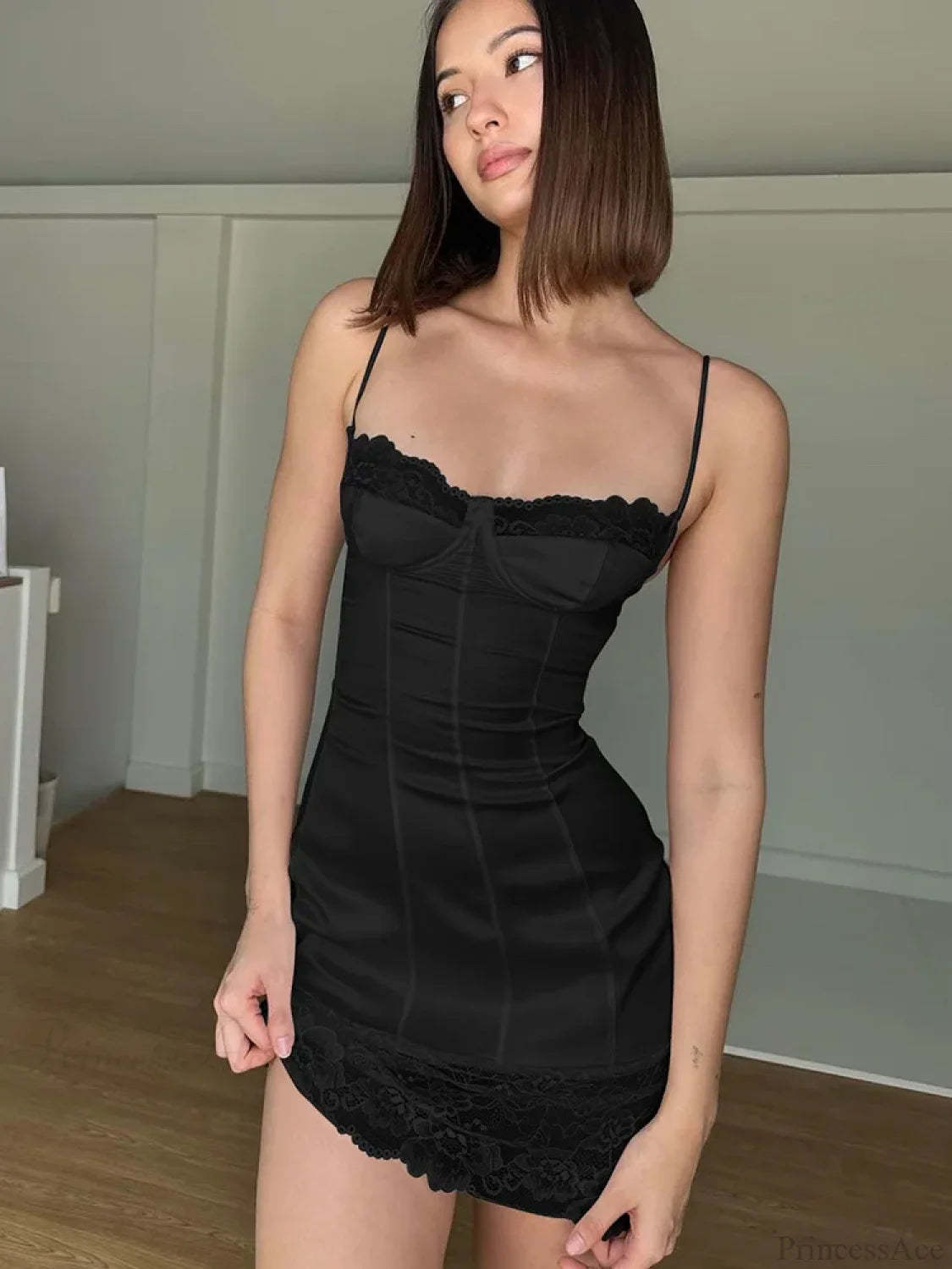 Sleeveless Lace Patchwork Bodycon Vacation Dress Black / S vacationdress-250223