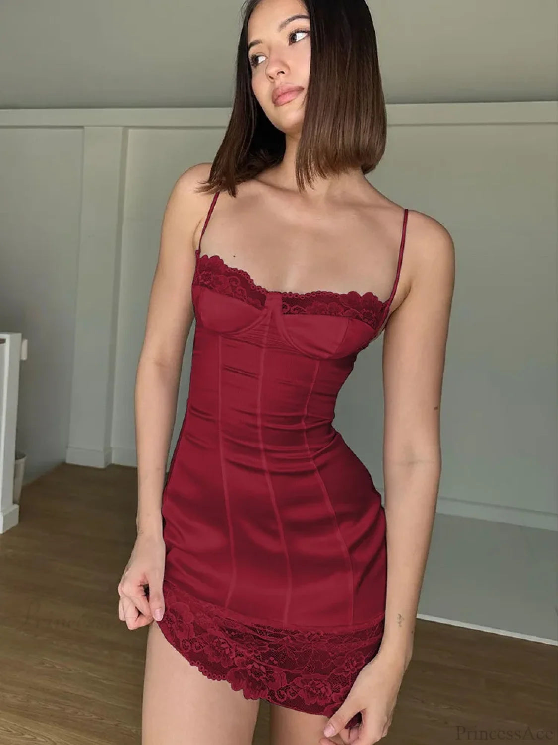 Sleeveless Lace Patchwork Bodycon Vacation Dress Claret / S vacationdress-250223