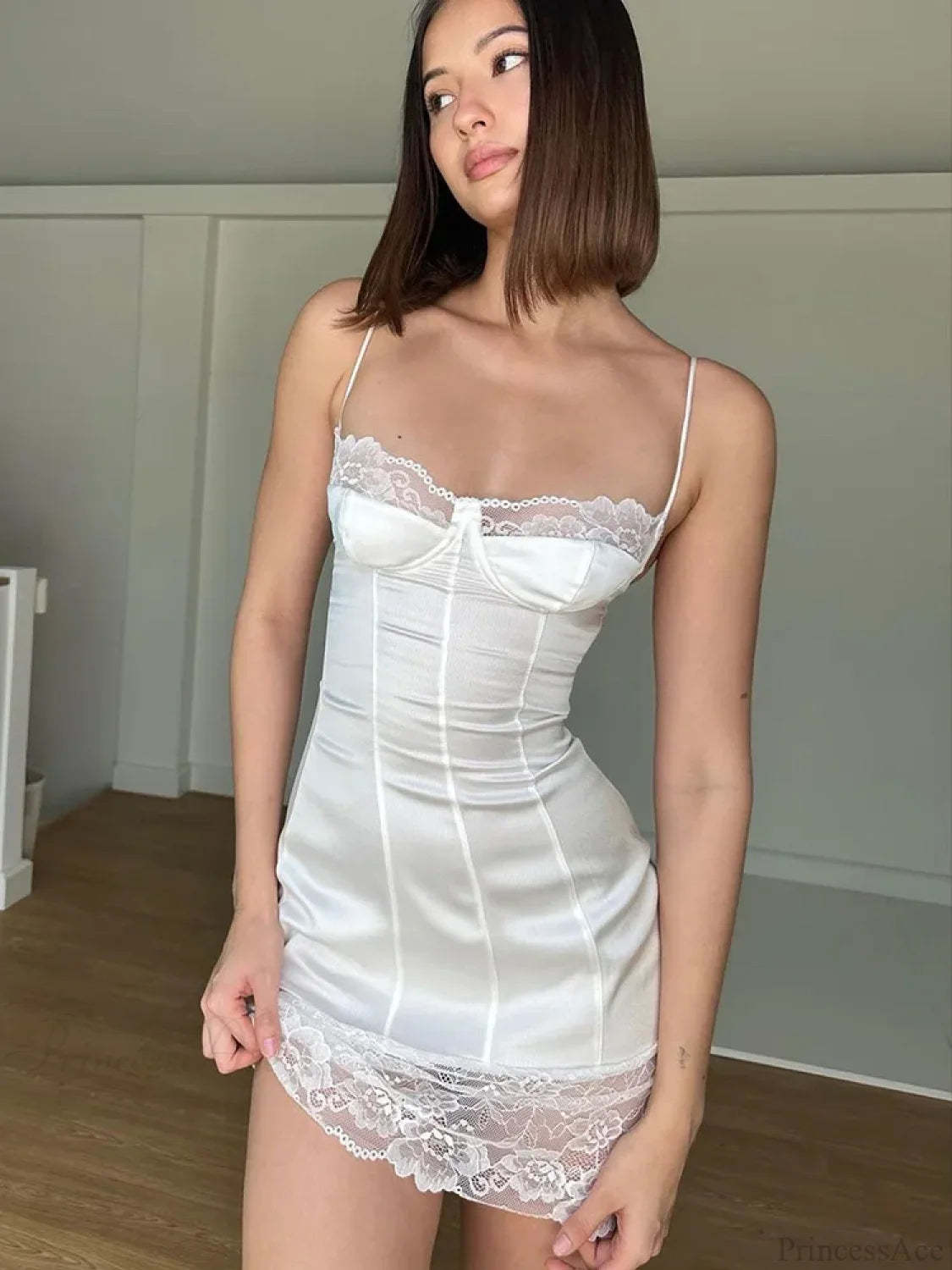 Sleeveless Lace Patchwork Bodycon Vacation Dress WHITE / S vacationdress-250223