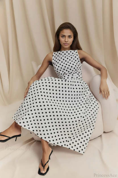 Sleeveless Polka Dot Casual Maxi Dress