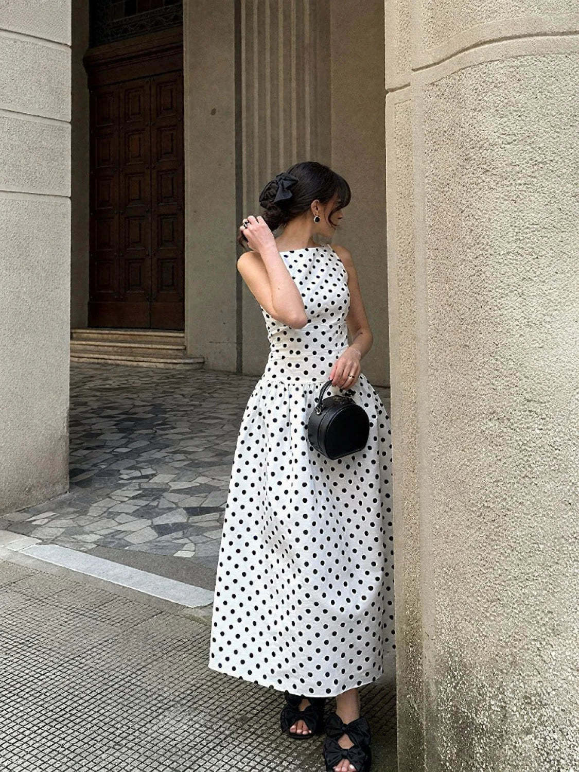 Sleeveless Polka Dot Casual Maxi Dress