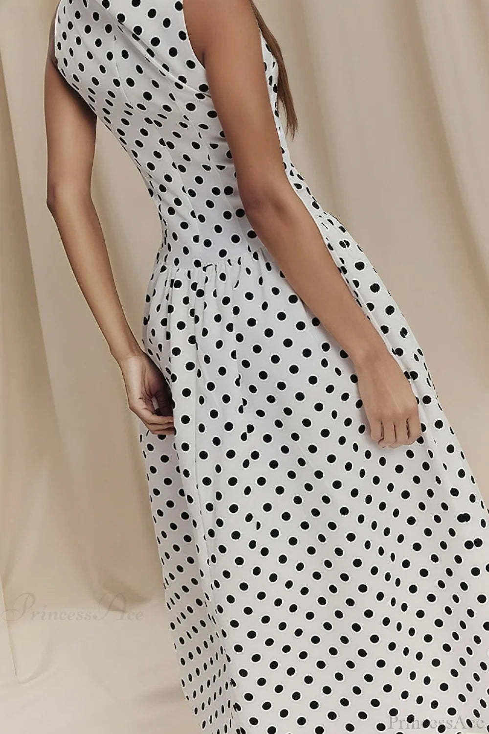 Sleeveless Polka Dot Casual Maxi Dress