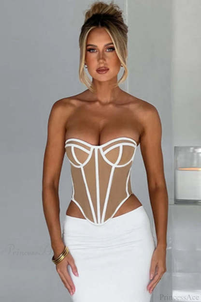 Slim Color Block Open Back Sexy Bustier Corset White / S