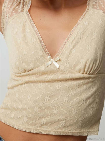 Slim Lace Patchwork Deep V-neck Crop Top croptop-250126