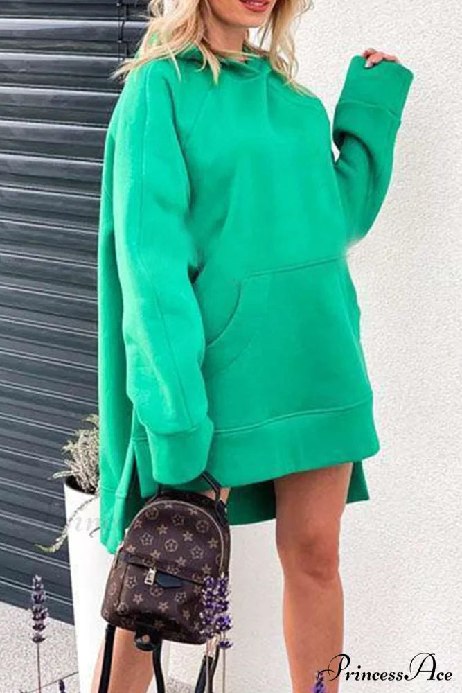 Slit Hem Hoodie Green / M