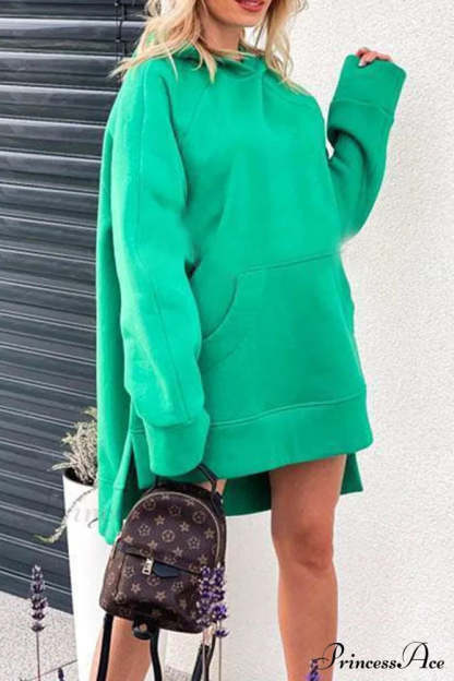 Slit Hem Hoodie Green / M