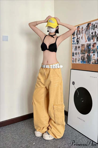 Slouchy Loose Straight Leg Cargo Denim Pants