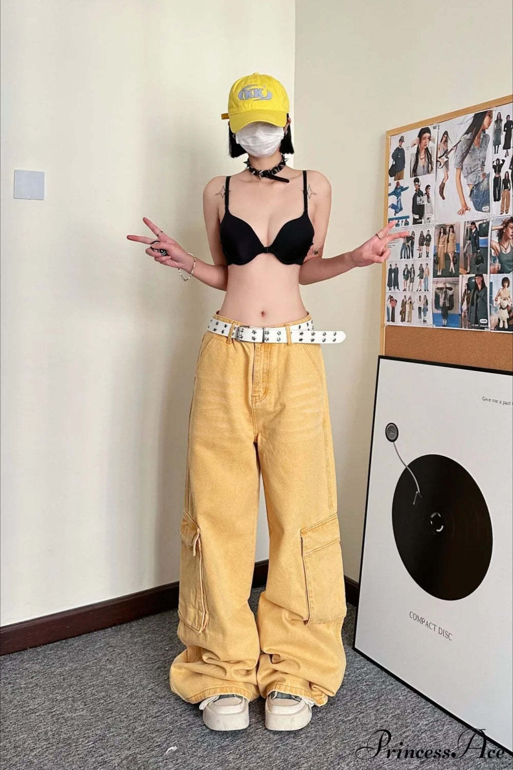 Slouchy Loose Straight Leg Cargo Denim Pants