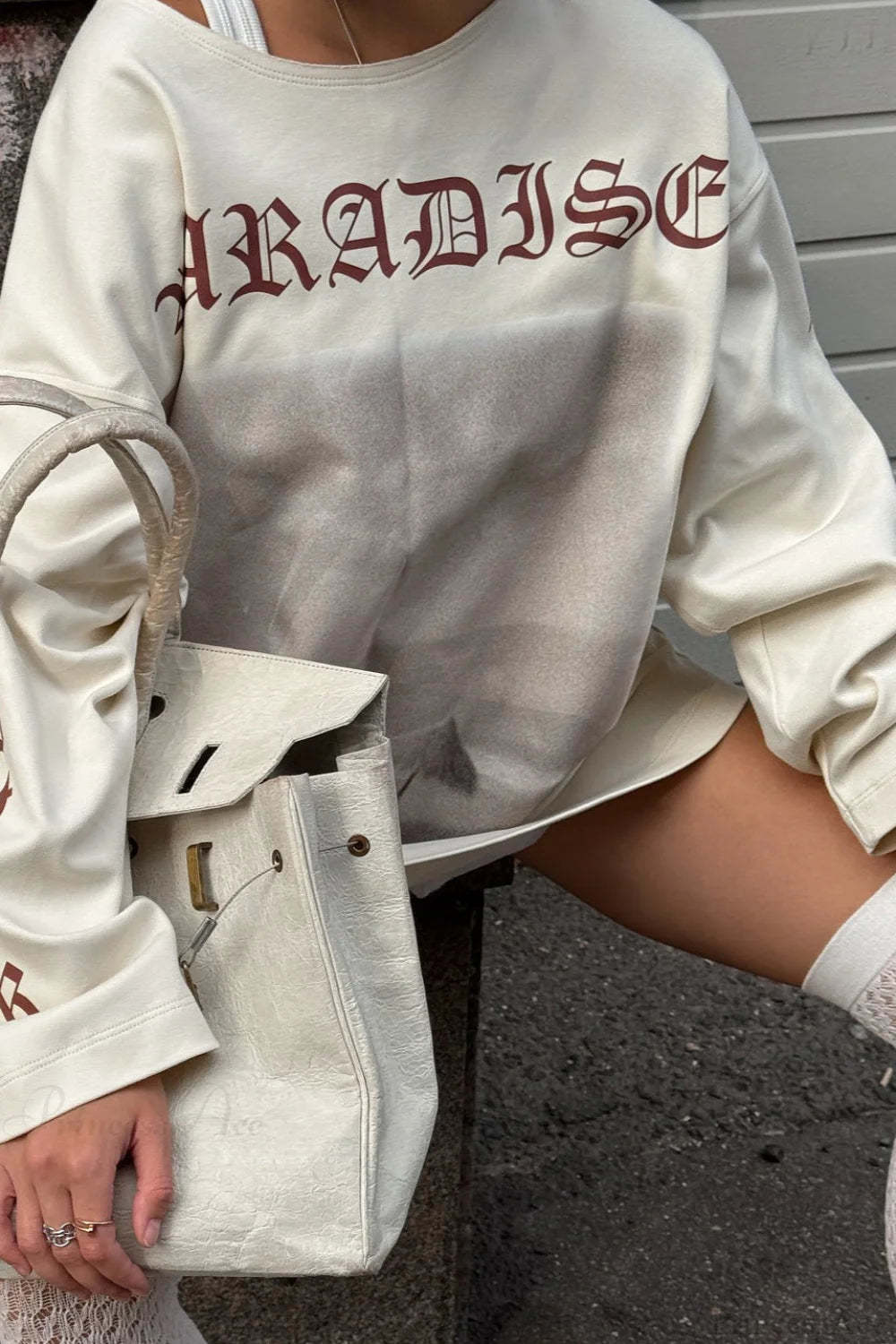 Slouchy Vintage Distressed Print Casual Sweatshirt