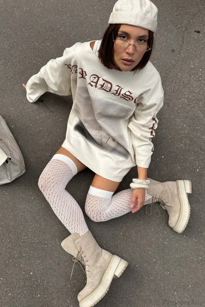 Slouchy Vintage Distressed Print Casual Sweatshirt