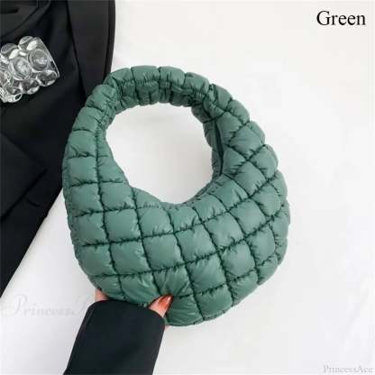 Small Quilted Tote Cotton Padded Shoulder Handbag Green handbag-250126