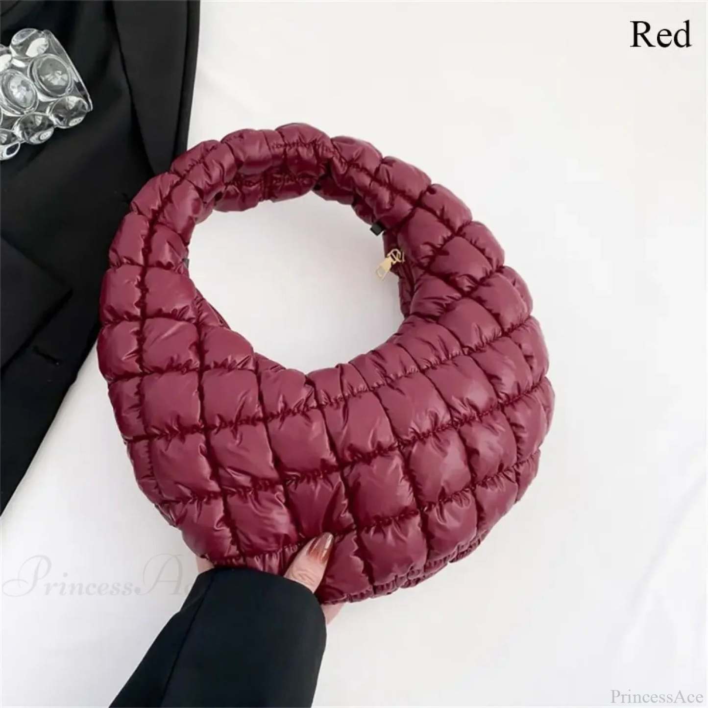 Small Quilted Tote Cotton Padded Shoulder Handbag Red handbag-250126