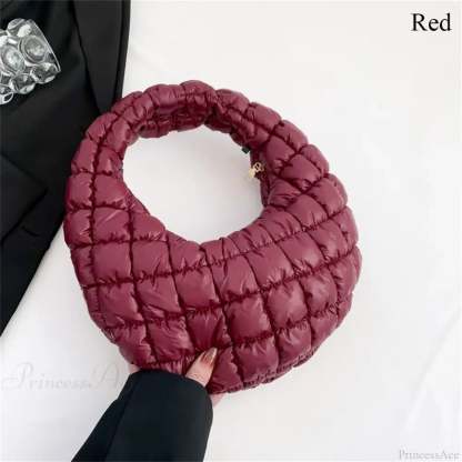 Small Quilted Tote Cotton Padded Shoulder Handbag Red handbag-250126