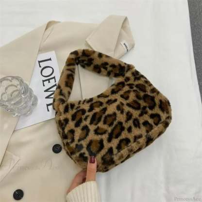 Soft Plush Leopard Pattern Shoulder Tote Handbag Leopard handbag-250126