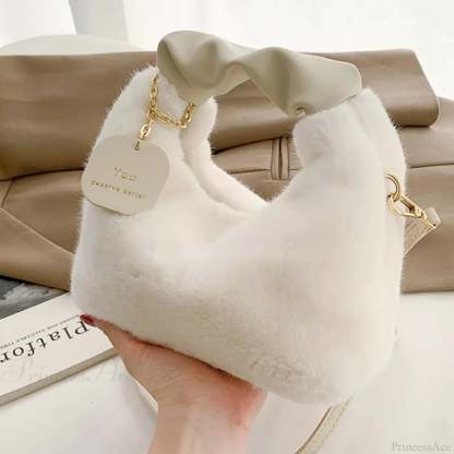 Soft Plush Simple Crossbody Handbag Women’s Bag White handbag-250126