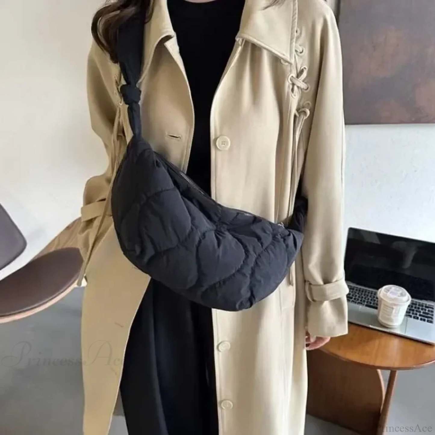 Soft Puffer Cotton Quilted Crossbody Bag Black crossbody-250126