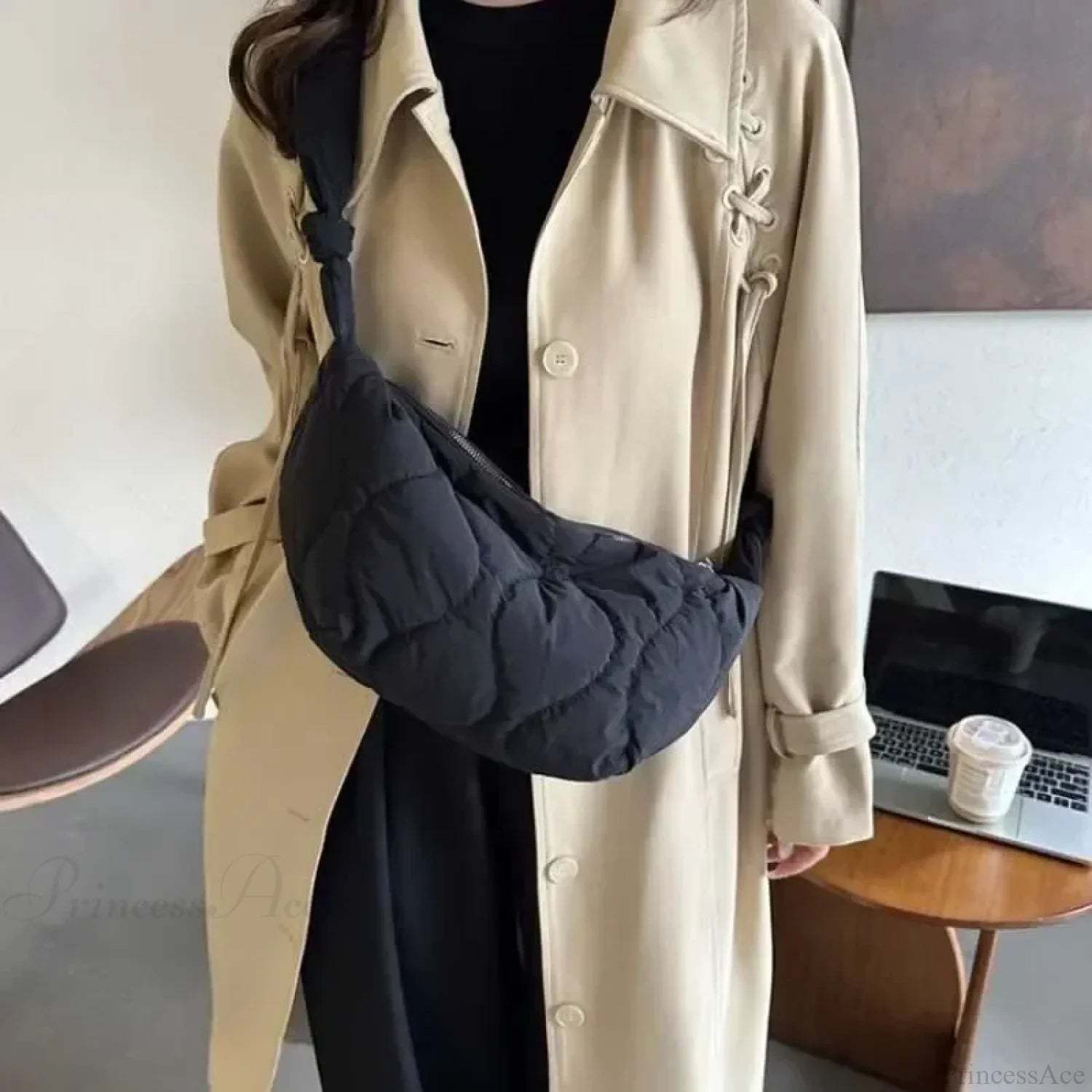 Soft Puffer Cotton Quilted Crossbody Bag Black crossbody-250126