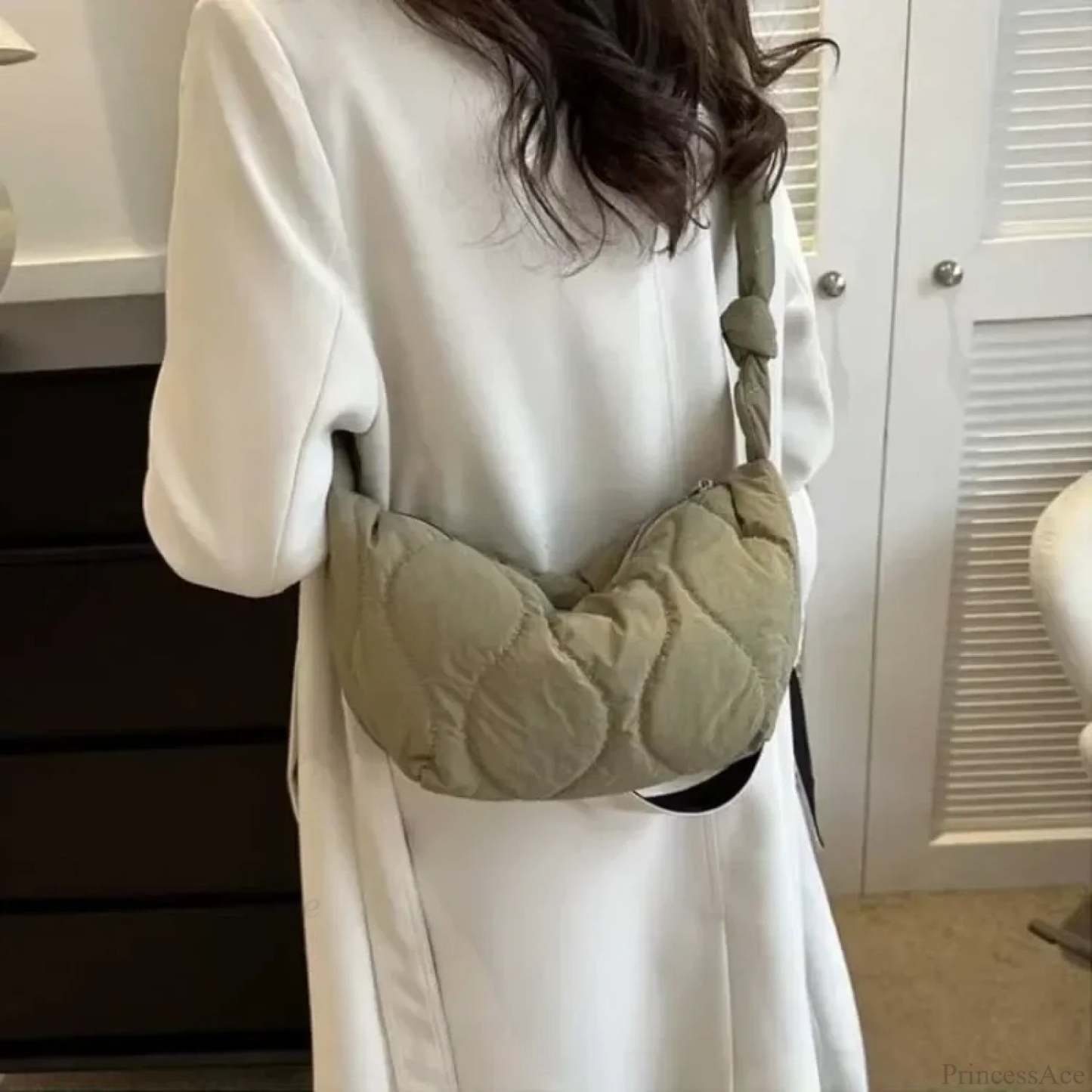 Soft Puffer Cotton Quilted Crossbody Bag Green crossbody-250126