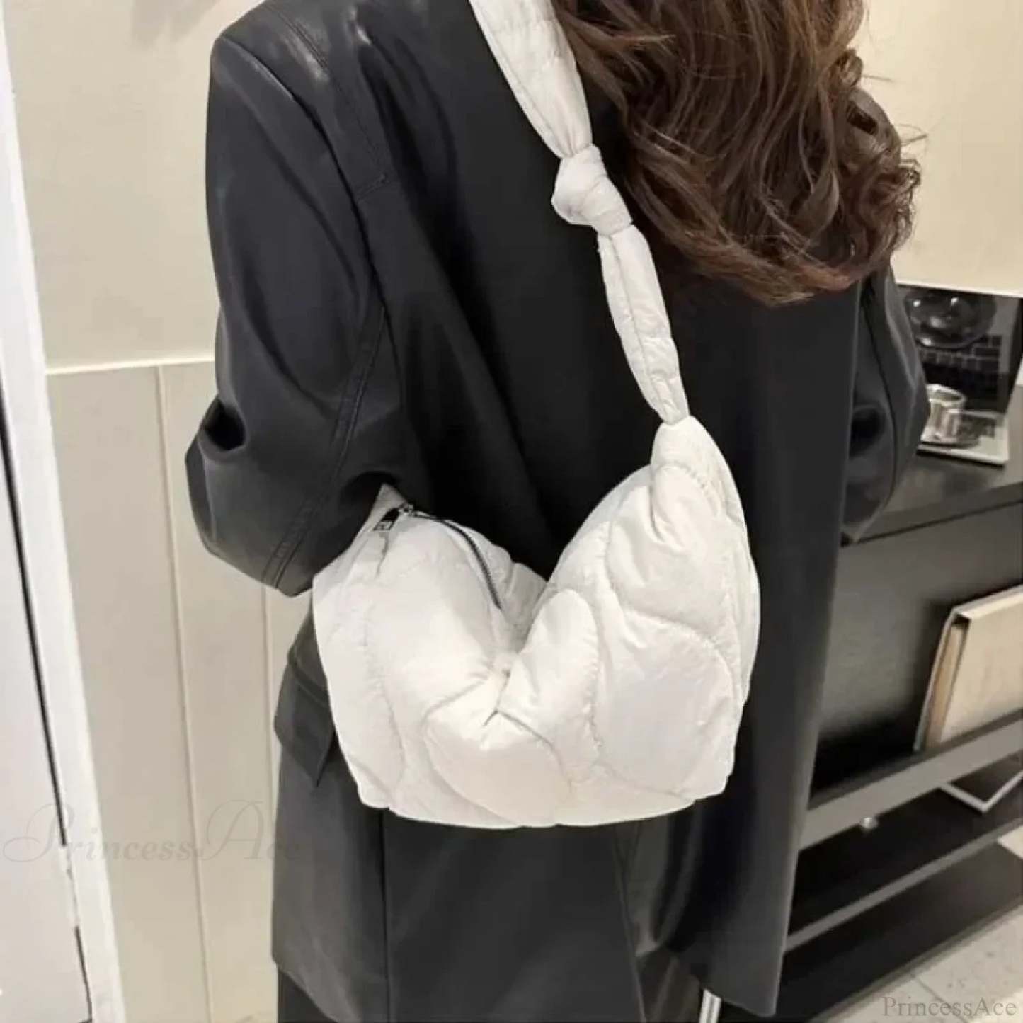 Soft Puffer Cotton Quilted Crossbody Bag White crossbody-250126